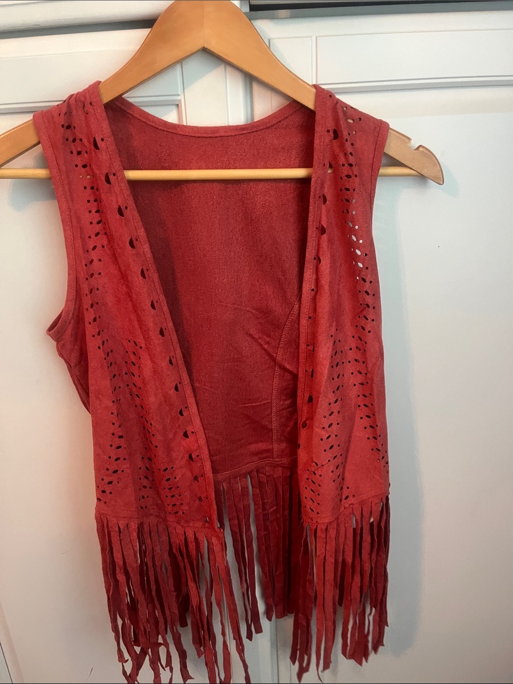 SHEIN Rust Red Fringe Suede-Look Open Vest